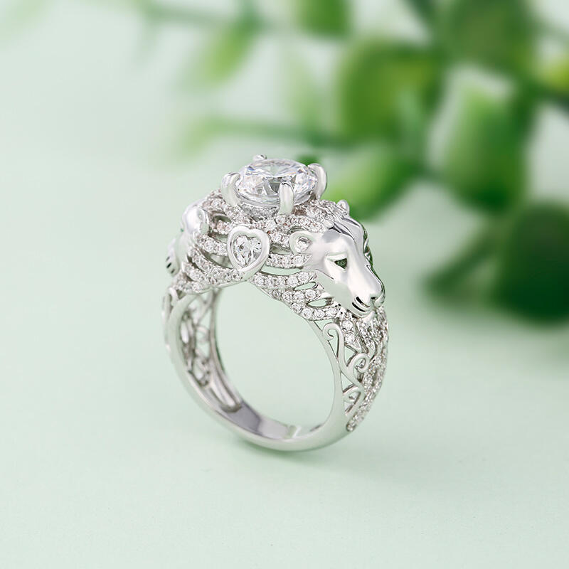 Jeulia Lion Inspired Round Cut Sterling Silver Ring