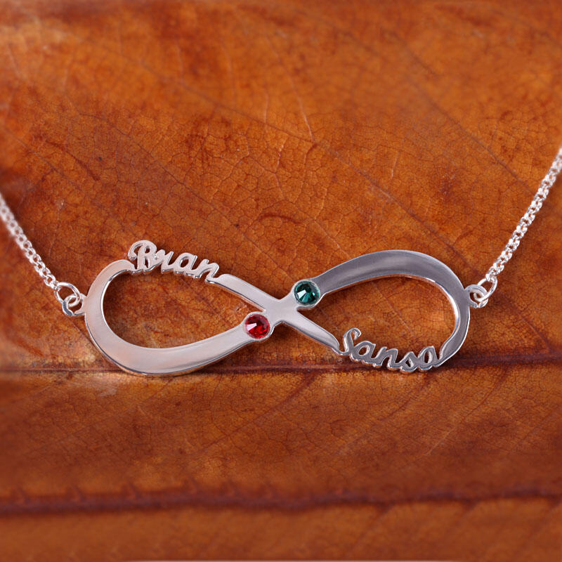 Jeulia Two Name Infinity Necklace with Birthstones Sterling Silver