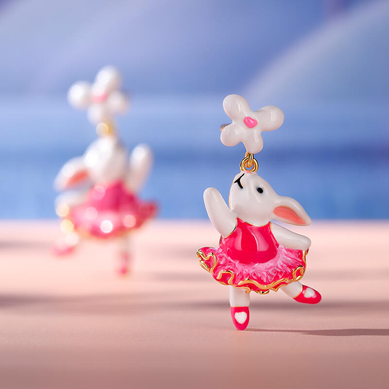 Jeulia "Enchanted Rabbit" Enamel Sterling Silver Earrings