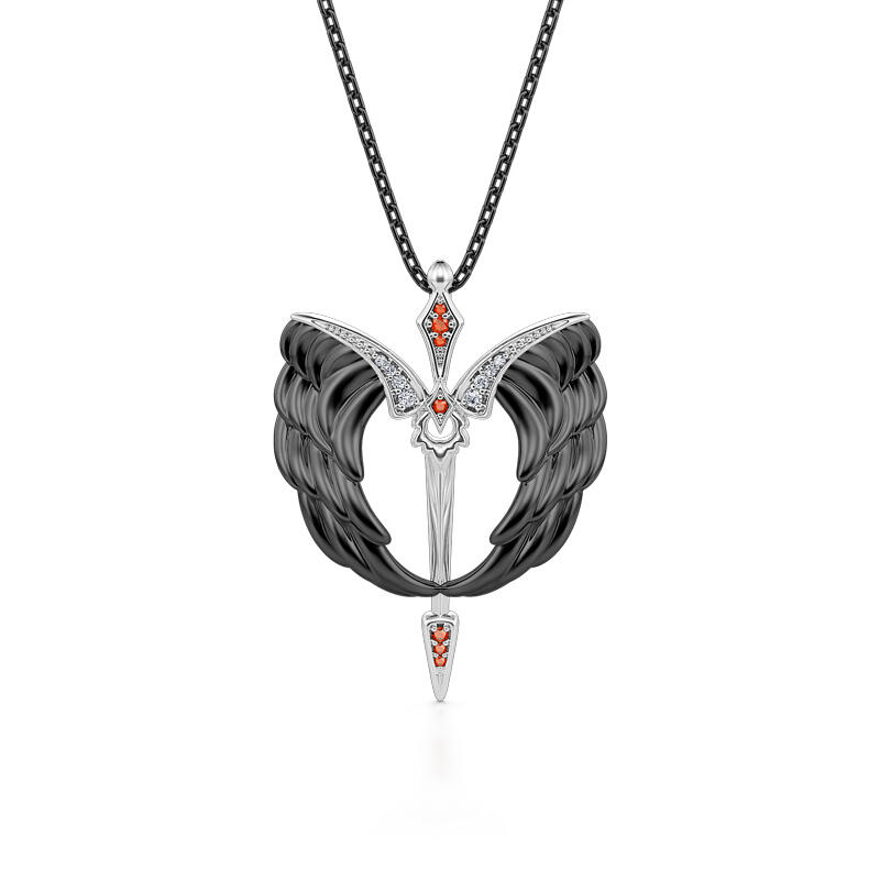 Jeulia Collar de Plata de Ley con Diseño de Alas Negras Estilo Halloween