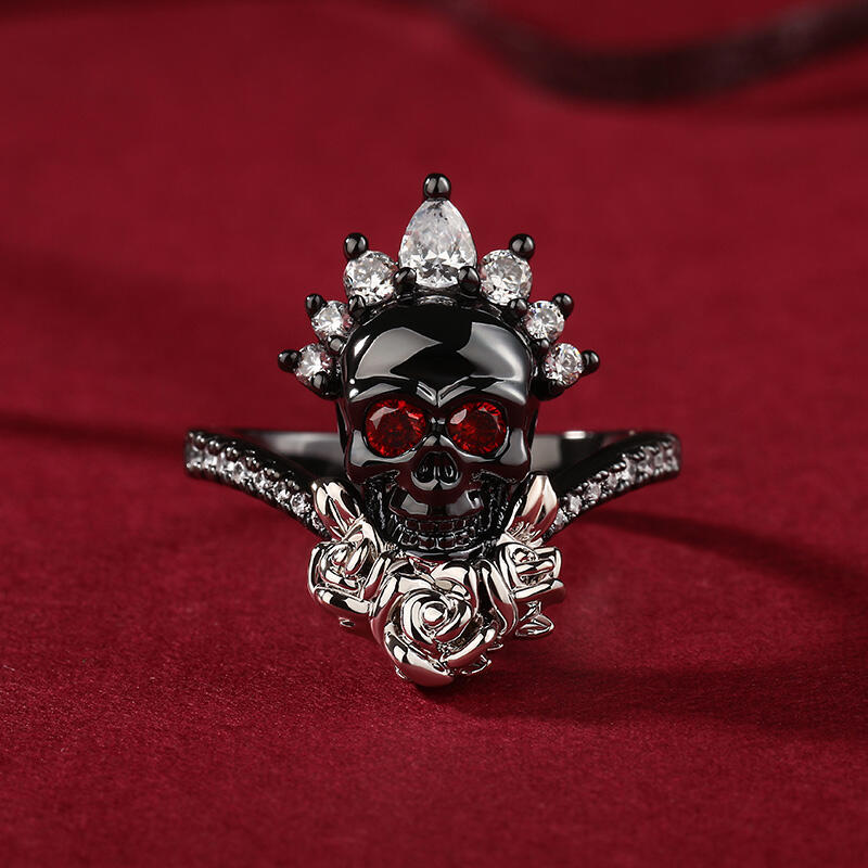 Jeulia "My Queen" Skull&Rose Sterling Silver Ring