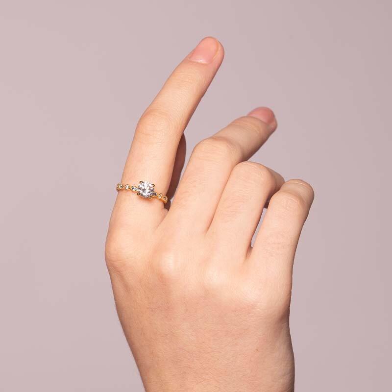 "I Have, I Do & I Will" Round Cut Side Stone Engagement Ring