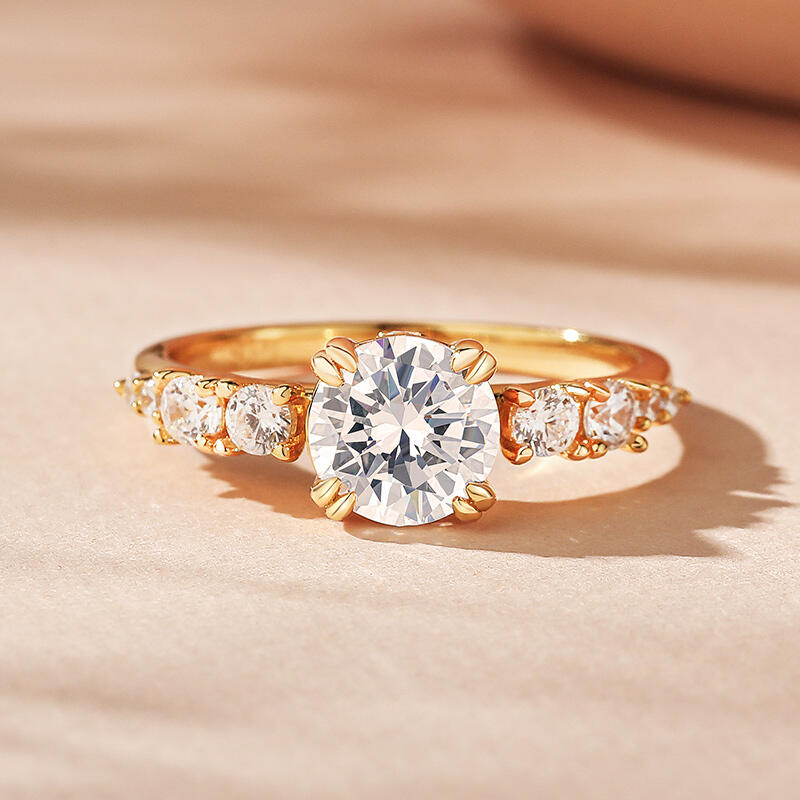 Jeulia Simple Gold Tone Round Cut Promise Ring Sterling Silver