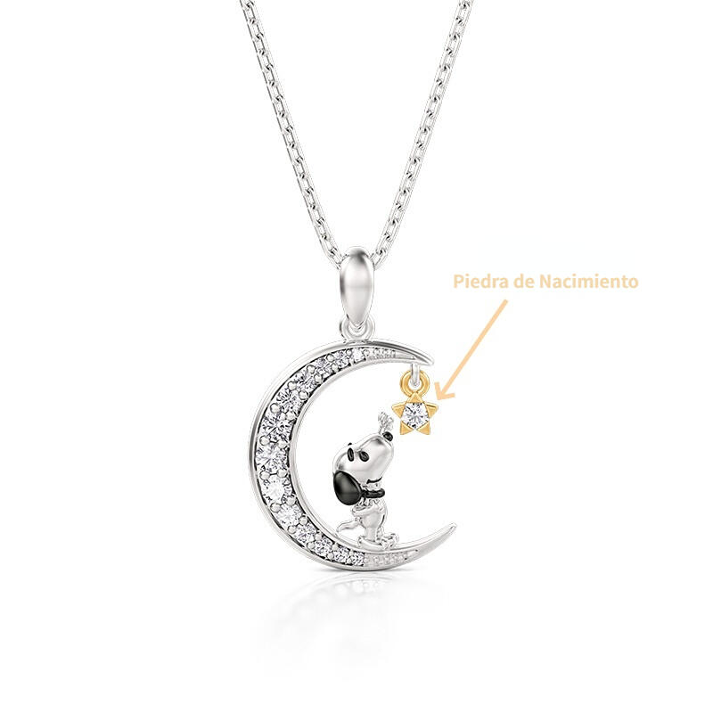 Jeulia Collar Personalizado Diseño de Perro y Estrella Forma de Luna con Piedra de Nacimiento