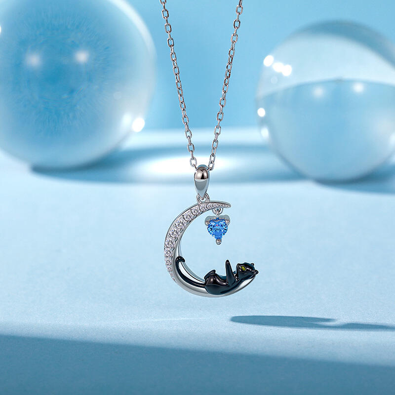 Jeulia Moon Huggers Custom Birthstone Cat Necklace