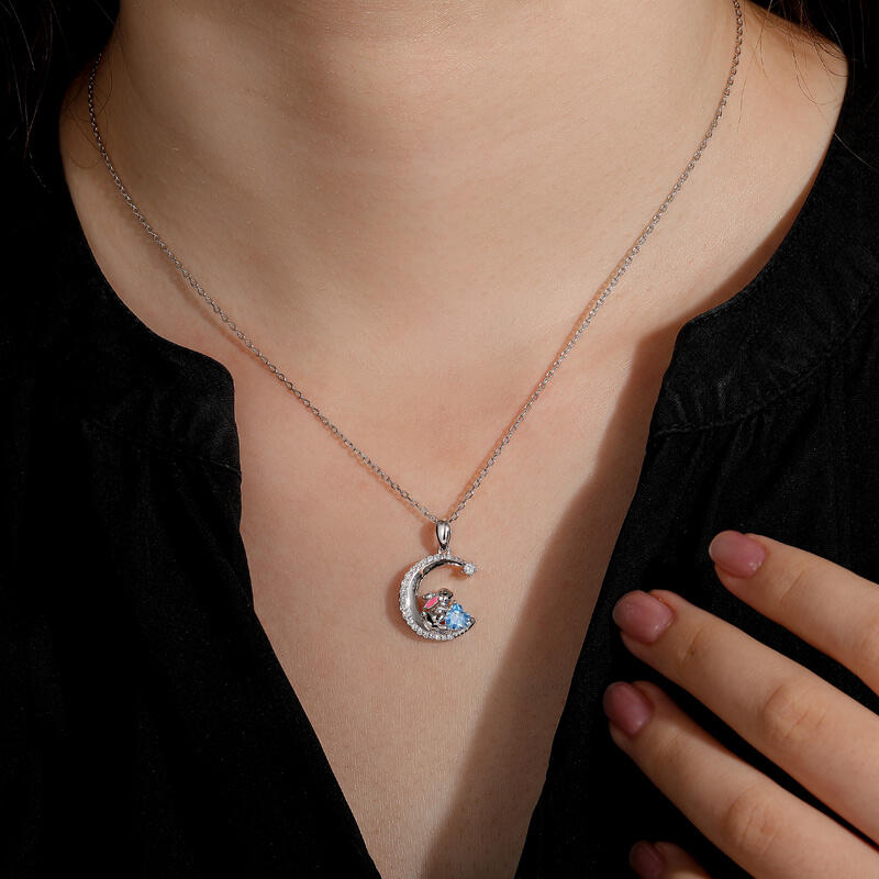 Jeulia Moon Huggers Collier Lapin Cœur Personnalisé avec Pierre de Naissance