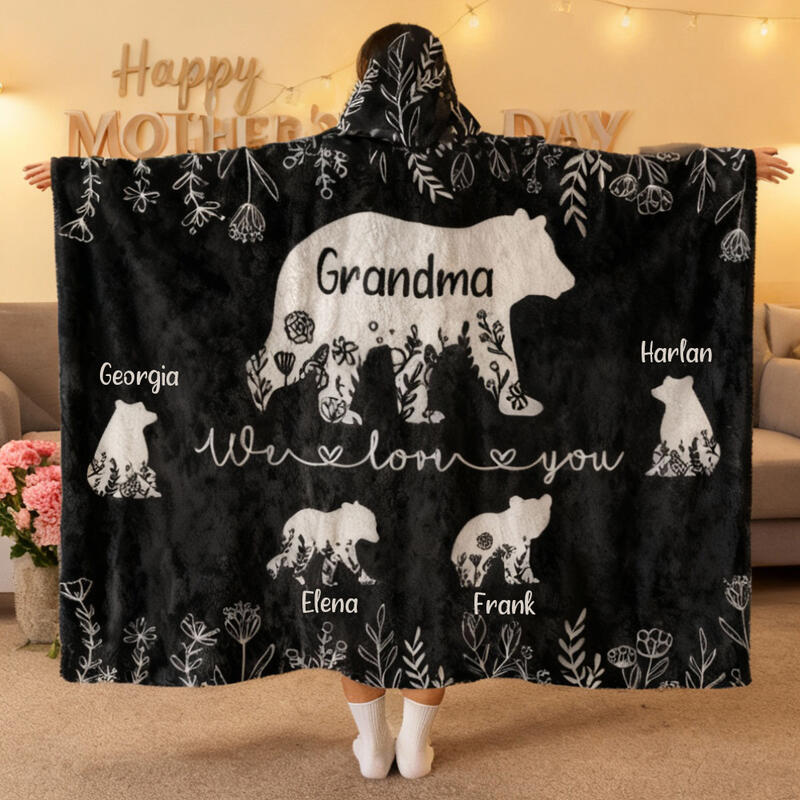 Personalisierte Tragbare Decke Hoodie mit Bärenmuster Bestes Geschenk zum Muttertag