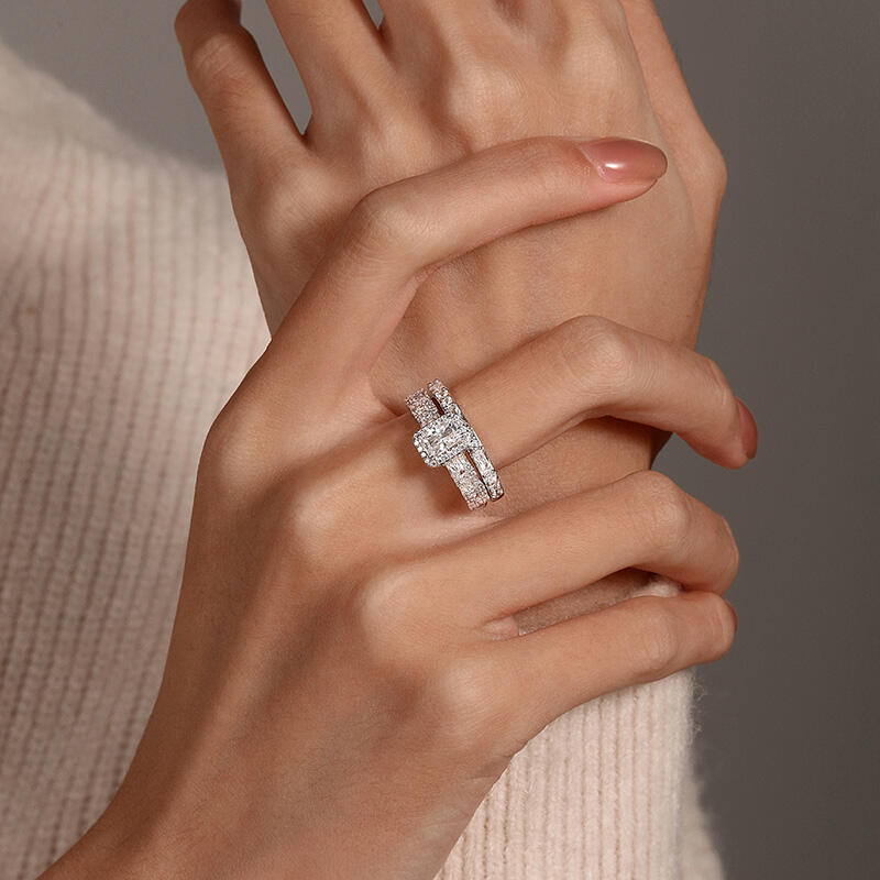 Jeulia Vintage Multi Row Radiant Cut Bridal Set 2PCS