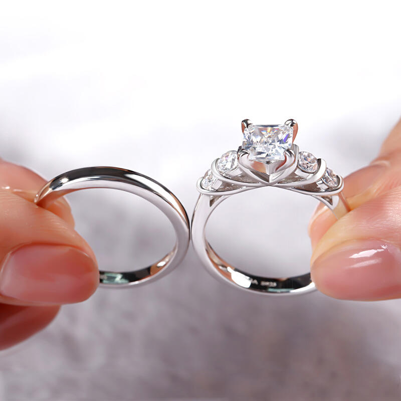 Jeulia Contemporary Design Asscher Cut Sterling Silver Ring Set