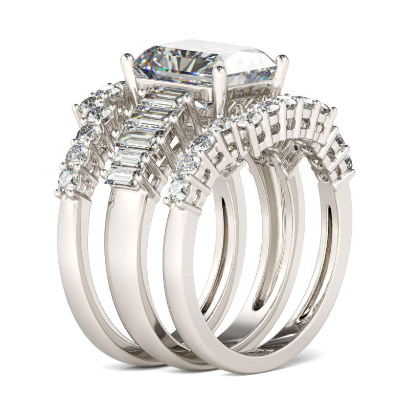 Jeulia 3PC Radiant Cut Sterling Silver Ring Set
