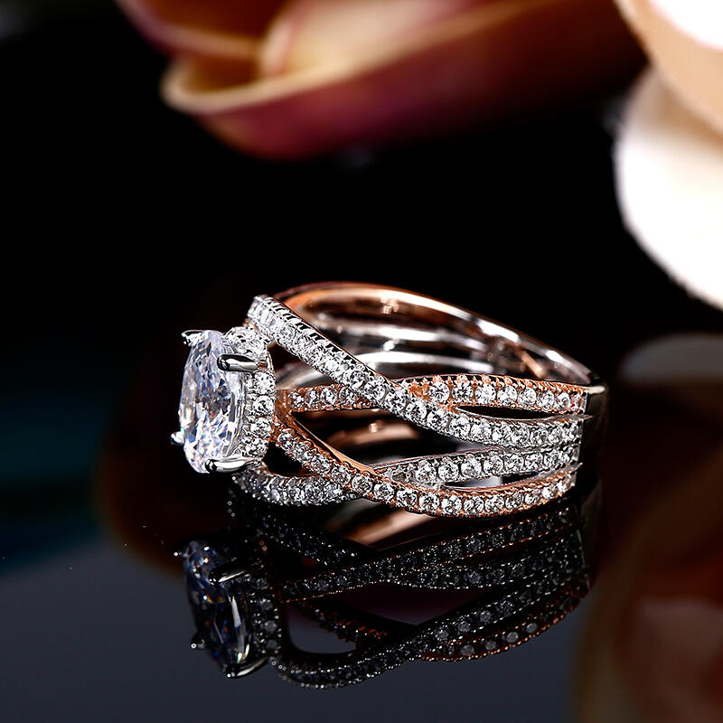 Jeulia Two Tone Twist Oval Cut Sterling Silver Ring