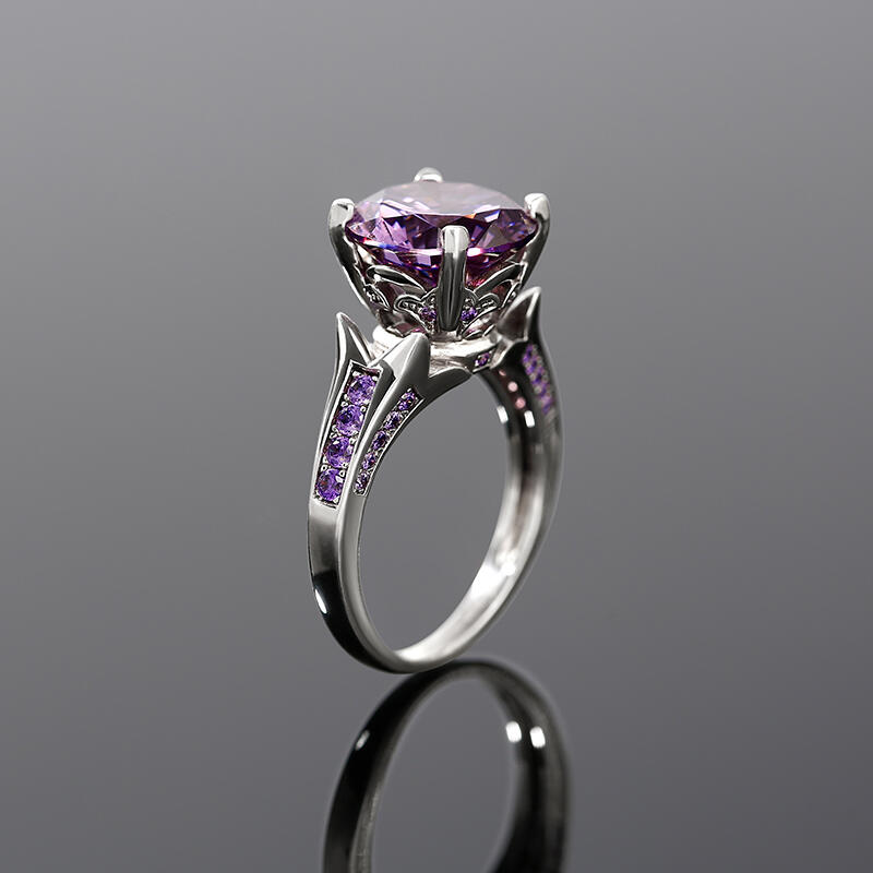 Jeulia Lilac Flower Round Cut Sterling Silver Ring