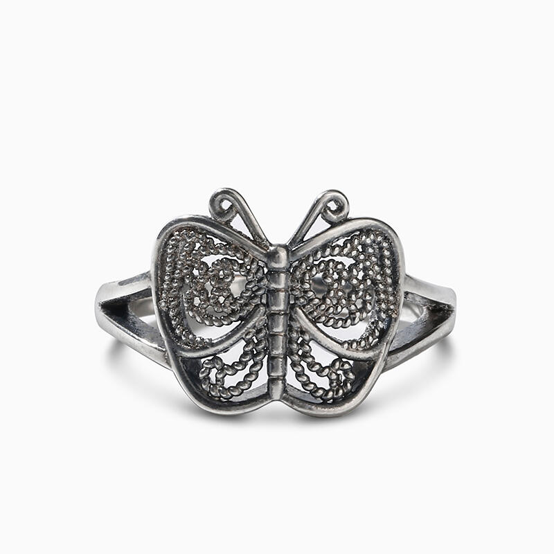 Jeulia Anillo en forma de mariposa de plata de ley