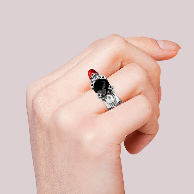 Jeulia Hug Me "Skull Par" Rund Sterling Silver Utbytbar Ring Set