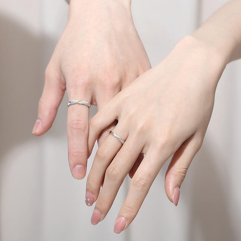 Jeulia Knot Design Two Tone Adjustable Sterling Silver Couple Rings