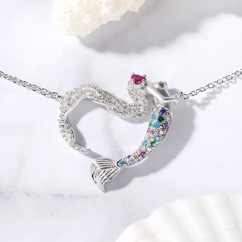 Jeulia "Ocean's Light" Sterling Silver Mermaid Gift Necklace for Valentine's Day
