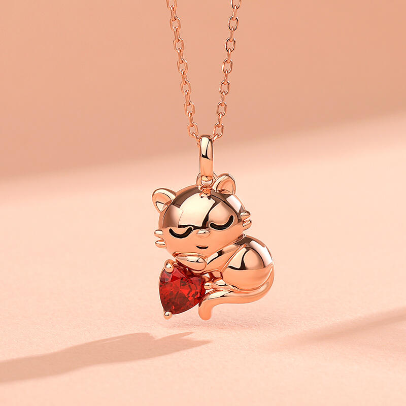 Jeulia Hug Me "Sweet Sleeping Cat" Heart Cut Sterling Silver Necklace