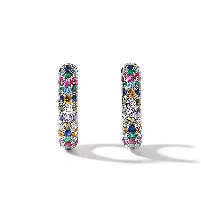 Jeulia Aretes de aro de plata 925 de corte redonda de piedra con multiples colores