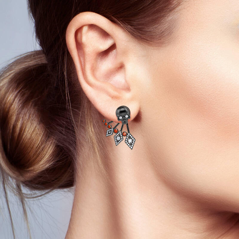 Jeulia "Rebellion" Skull Design Sterling Silver Ear Jackets