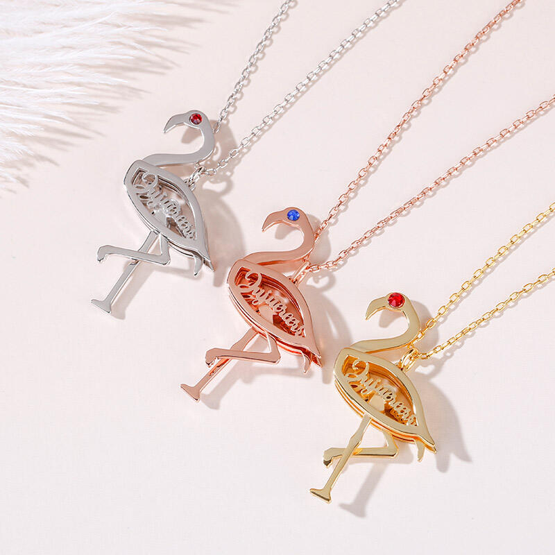 Jeulia Flamingo Personalized Sterling Silver Necklace