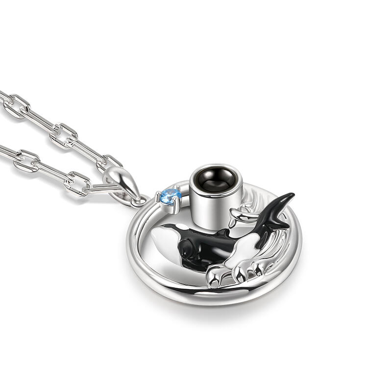 Jeulia Orca Whale Personalized Photo Projection Sterling Silver Necklace