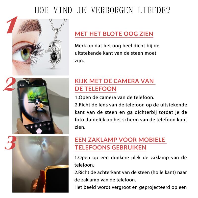 Jeulia "Honeybee" Gepersonaliseerde foto projectie sterling zilveren ketting