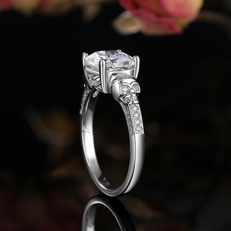 Jeulia Anillo de Compromiso Gótico de Plata de Ley con Calavera y Corte Cojín