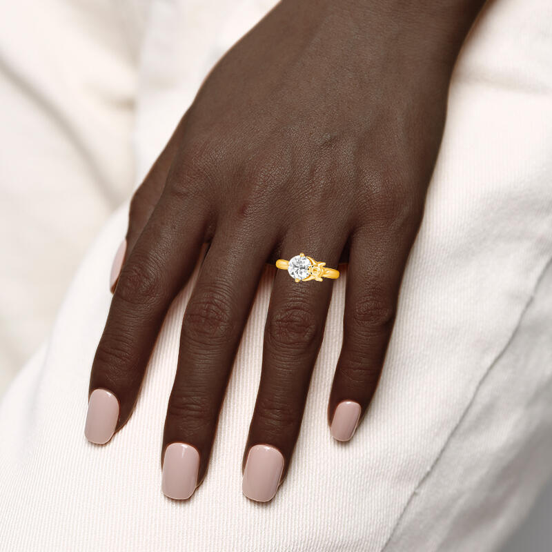 "Puppy Love" Round Cut Side Stone Engagement Ring