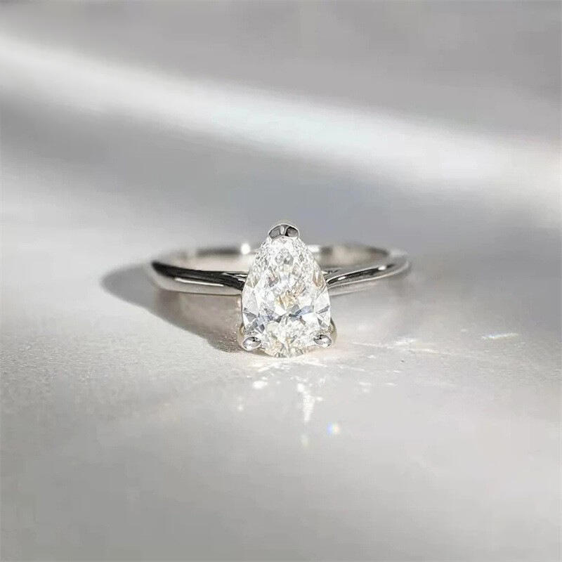 Jeulia Simple Pear Cut Sterling Silver Ring