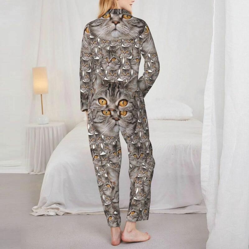 Pigiama personalizzato con testa di gatto personalizzata, set completo di foto, motivo, design, regalo creativo per gli amanti degli animali