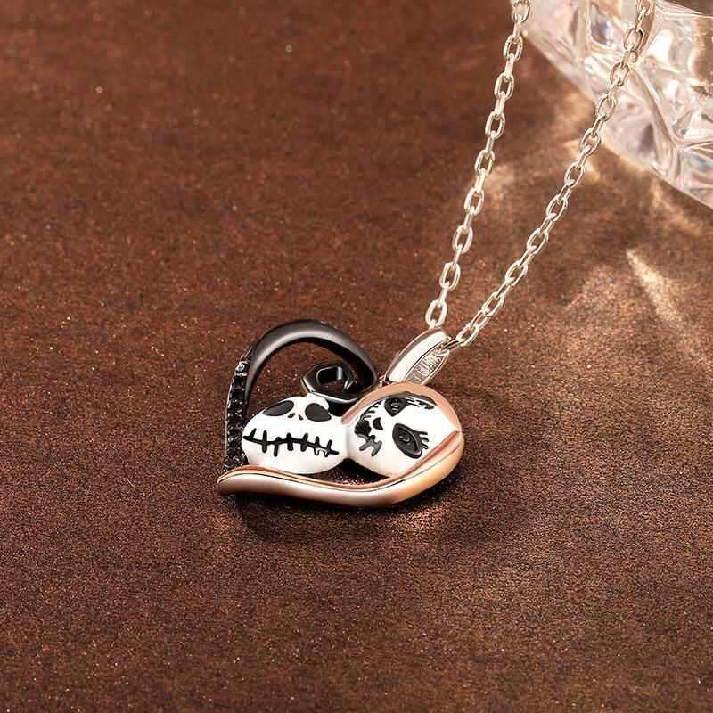 Jeulia Collar de Pareja Calavera Corazón Amor Eterno de Plata de Ley