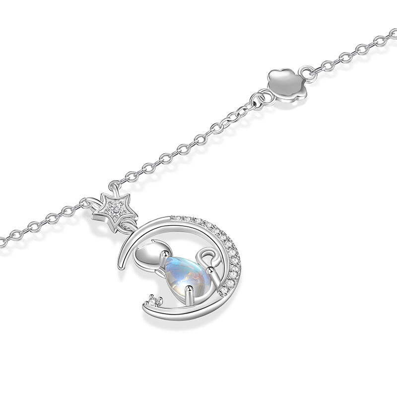 Jeulia Bent Moon Kitten Moonstone Necklace
