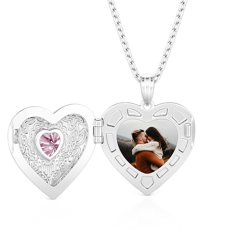 Jeulia Vintage Personalized Heart Photo Locket Necklace with Birthstone