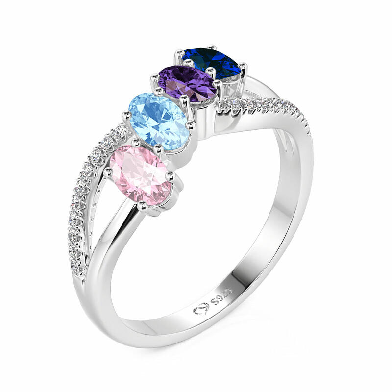 Jeulia Anillo Familiar con Diseño Trenzado y Piedras de Nacimiento Ovaladas