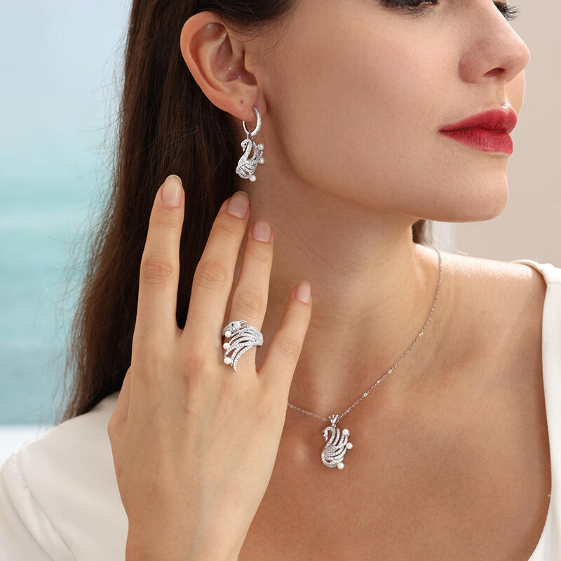 Jeulia Pendientes de plata de ley con perlas cultivadas en forma de cisne