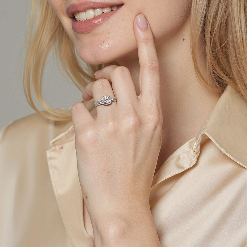 "Affectionate Password" Round Cut Halo Engagement Ring
