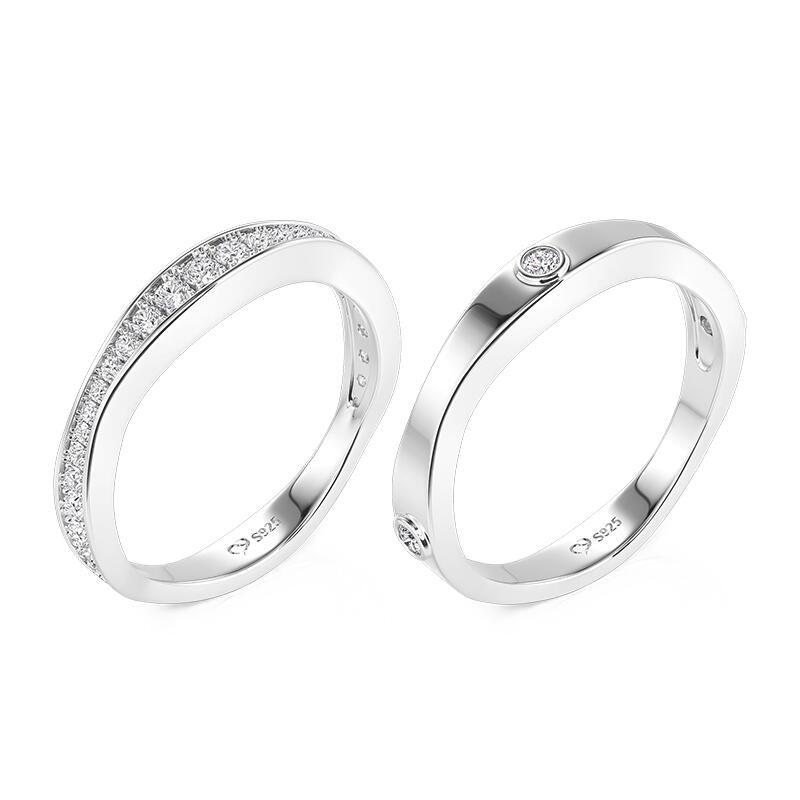 Jeulia Classic Minimalist Couple Rings Set Sterling Silver