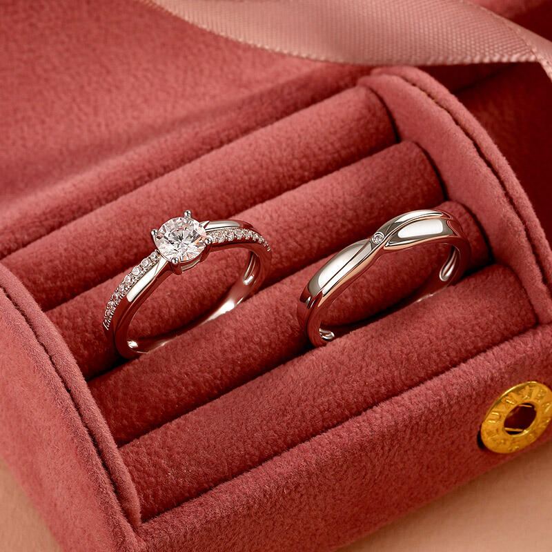 Jeulia Twist Minimalist Couple Rings Set Sterling Silver