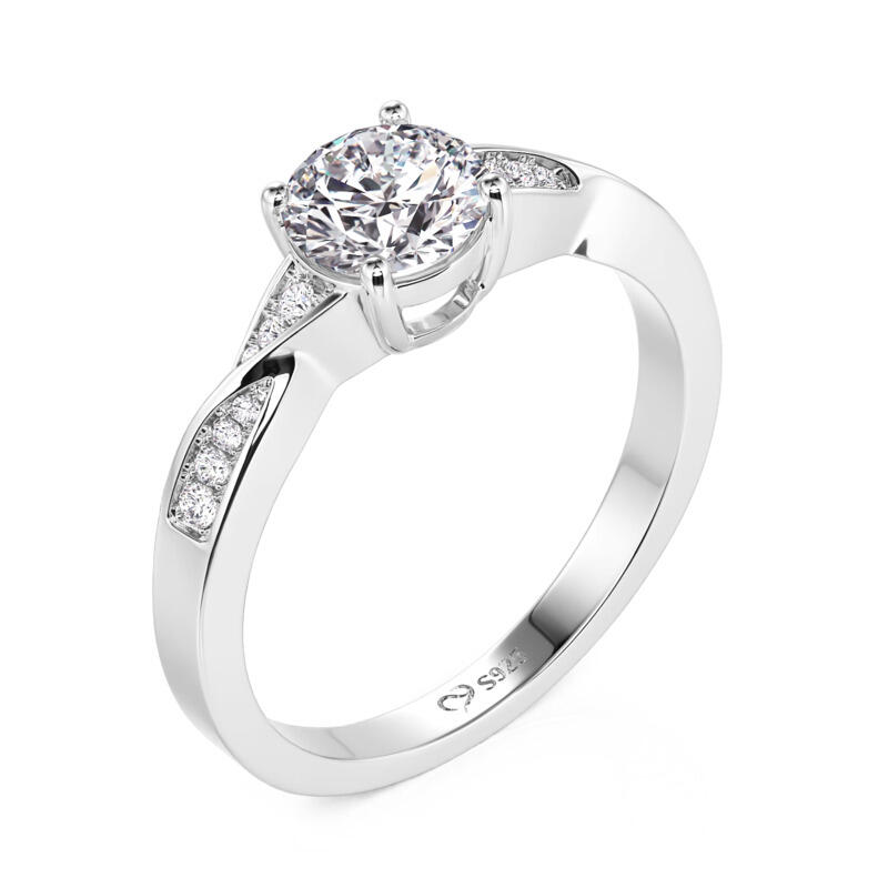 Jeulia Classic Twist Round Cut Engagement Ring Sterling Silver