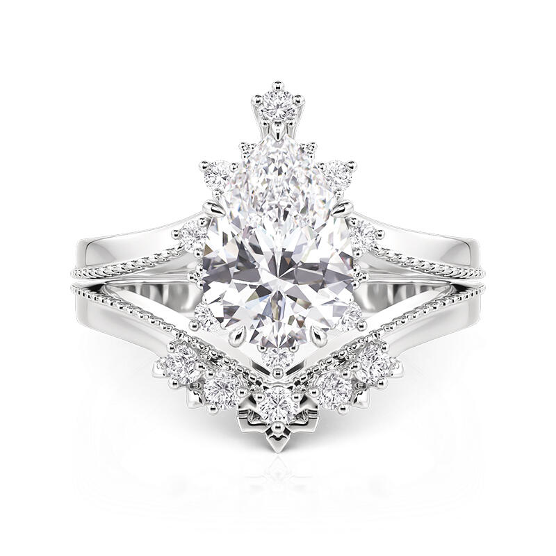 Jeulia Unique Christmas Tree Design Pear Ring Set 2pcs