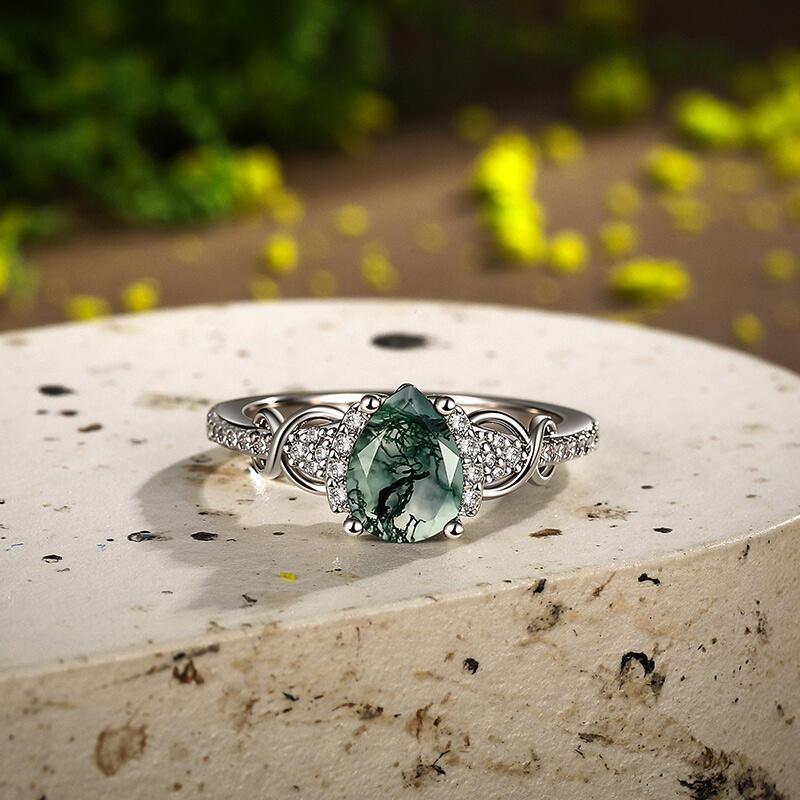 Jeulia Infitity Pear Cut Moss Agate Engagement Ring