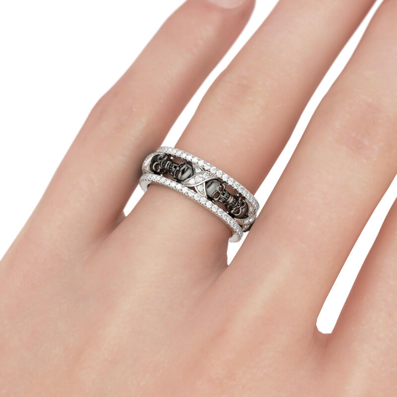 Jeulia Anillo Con Dos Tonos De Calavera De Talla Redonda En Plata De Ley