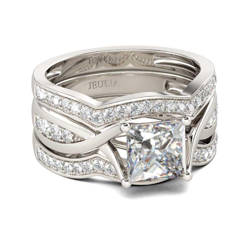 Jeulia Twist Princess Cut Sterling Silver Ring Set