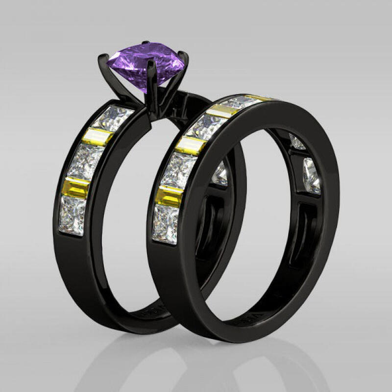 Conjunto De Anillos De Talla Cordiforme Con Tono Negro De Jeulia En Plata De Ley