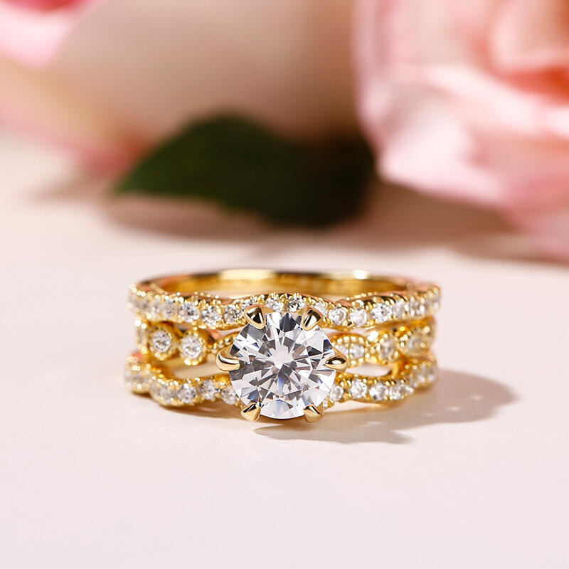 Jeulia Interchangeable Milgrain Round Cut Sterling Silver Ring Set