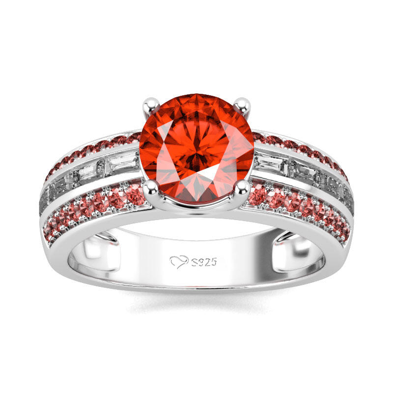 Jeulia Side Stone Round Cut Sterling Silver Ring