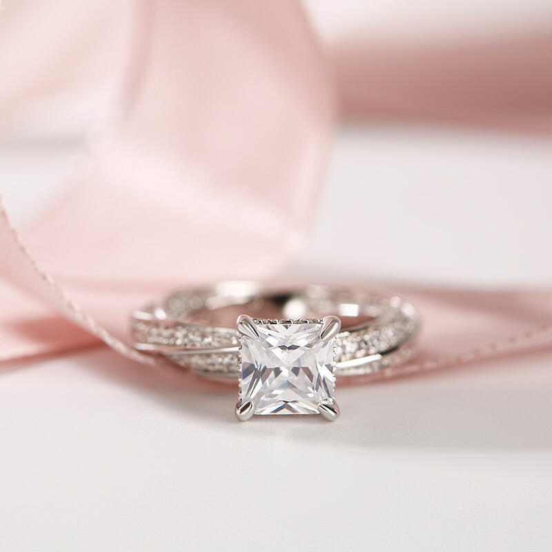 Jeulia Twist Design Princess Cut Sterling Silver Ring