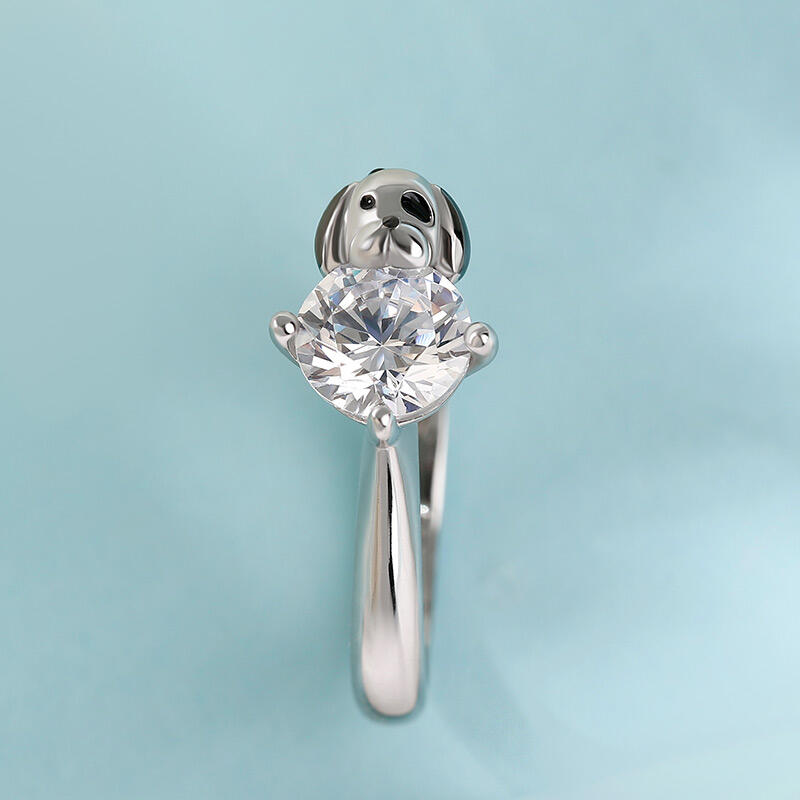 Jeulia Hug Me "You Are Unique" Dalmatian Round Cut Sterling Silver Ring