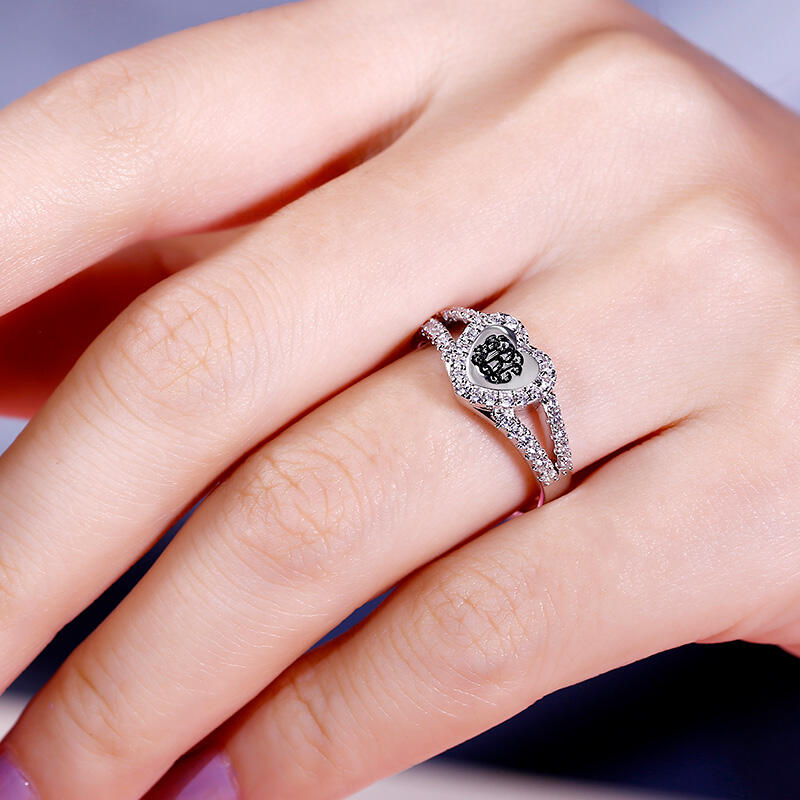 Jeulia Halo Heart Monogram Personalized Sterling Silver Ring