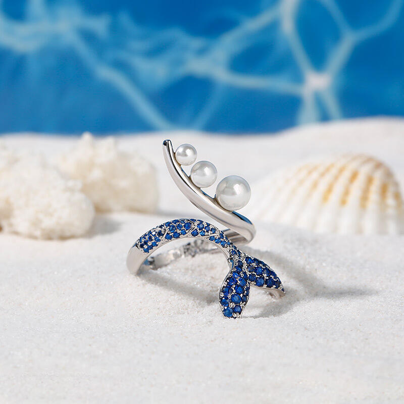 Jeulia "Dancing by the Moonlight" Mermaid Tail Faux Pearl Sterling Silver Ring